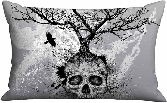 Mugod Rectangle Pillowcase Spooky Skull Tree and Crow,Standard Throw Cushion Cover for Bed Couch Sofa Office Decor 20x30 Inches