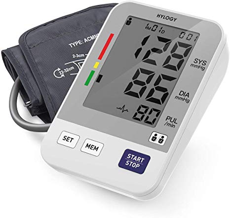 HYLOGY Blood Pressure Monitor, Digital Upper Arm Blood Pressure Machine Automatic with Large Screen Display and 2 Users Modes,180 Memories Storage