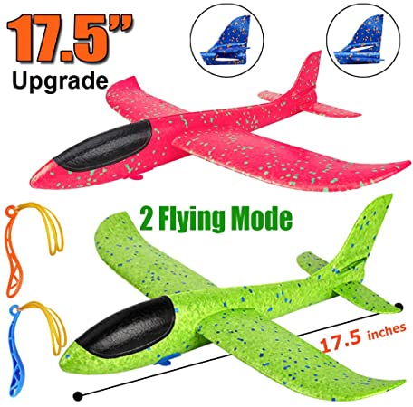 2 Pack Airplane Toys, Upgrade 17.5" Large Throwing Foam Plane, 2 Flight Mode Glider Plane, Flying Toy for Kids, Gifts for 3 4 5 6 7 Year Old Boy, Outdoor Sport Toys Birthday Party Favors Foam Airplane