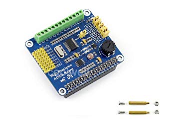 waveshare Raspberry Pi AD/DA Expansion Sheild Board Adding High-Precision AD/DA Functions to Raspberry Pi Onboard ADS1256 DAC8552 Sensor Input/Output Interface