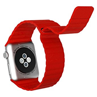 Apple Watch Band, JETech 38mm Genuine Leather Loop with Magnet Lock Strap Replacement Band for Apple Watch 38mm All Models No Buckle Needed (Red)