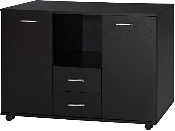 Vinsetto Multifunction Office Filing Cabinet Printer Stand with 2 Drawers, 2 Shelves, Smooth Counter Surface, Black