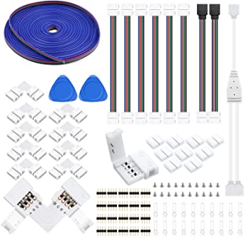 LightingWill 4-Pin RGB LED Light Strip Connector Kit 10mm Solderless Adapter Connectors for 5050 RGB Multicolor LED Strip Light