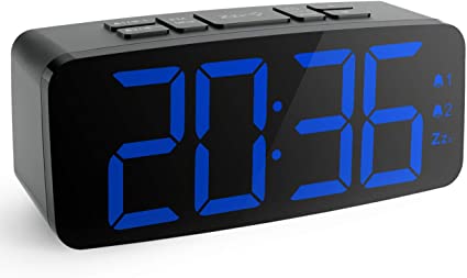 HAPTIME Digital Alarm Clock Radio: 6.2” Large LED Display with 4 Brightness Dimmer, Dual Alarms, Snooze, 12/24H, FM Radio with Sleep Timer, Blue Digits Clock for Home Bedside Bedroom (Black)