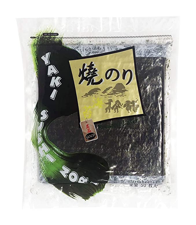 Full Sheet 140g Professional, Restaurant, Gold Premium Quality Yaki Sushi Snacks Nori Roasted Seaweed Rolls n Wraps Laver 140 Gram - 4.94 Ounce - Resealable Bag (Full Size 50 Sheet)