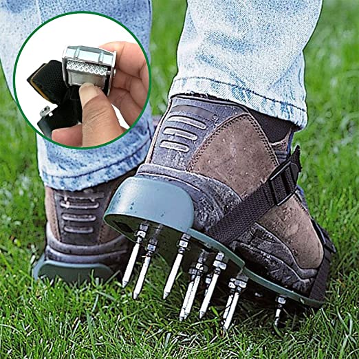 caiyuangg Lawn Aerator Spike Shoes, 4 Universal Adjustable Buckle Straps, 26 Nails Aerating Lawn Sandals Loose Soil Shoes for Lawn Aerating