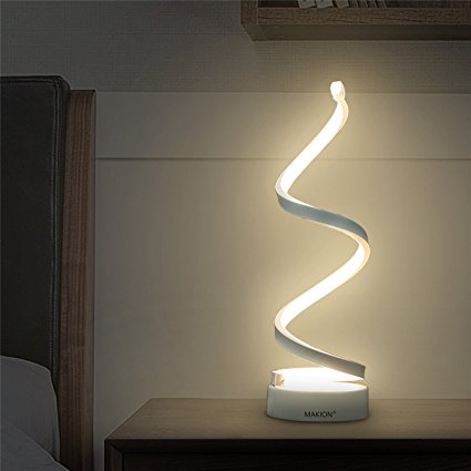 Makion Spiral LED Table Lamp, Curved LED Desk Lamp, Contemporary Minimalist Lighting Design, Warm White Light,Smart Acrylic Material Perfect for Bedroom Living Room (White)