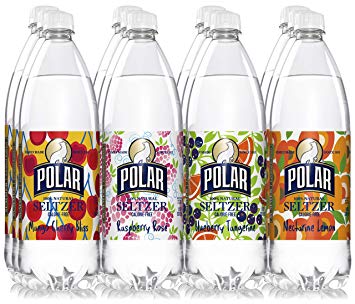 Polar 100% Natural Seltzer 12 x 1L (33.8 Fl oz) - Summer Variety - (Raspberry Rosé, Blueberry Tangerine, Pineapple Lemon, Cucumber Melon)