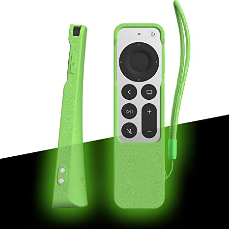 SIKAI Silicone Case Cover for Apple TV Siri Remote 2021, Shockproof Protective Skin for New Siri Remote (2nd Generation), Standing Design, Anti-Lost with AirTag Case Inside, Glow in Dark (Glow Green)