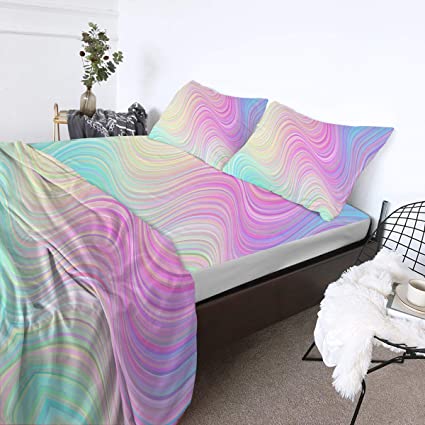 BlessLiving Teen Girl Sheets Twin Size Pink 4-Piece Bed Sheet Sets 3D Pastel Rainbow Marble Premium Quality 1800 Microfiber Non-Fade Breathable Soft Bedding (1 Flat Sheet,1 Fitted Sheet,2 Shams)