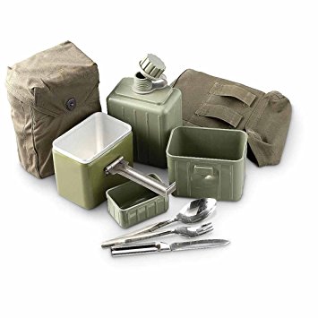 Ultimate Arms Gear Serbian Military Survival Mess Kit Canvas Pouch with Cover Belt Loop Hole, Aluminum Pot, Bowl, Canteen, Cup, Spoon, Fork & Knife/Can Opener/Bottle Opener