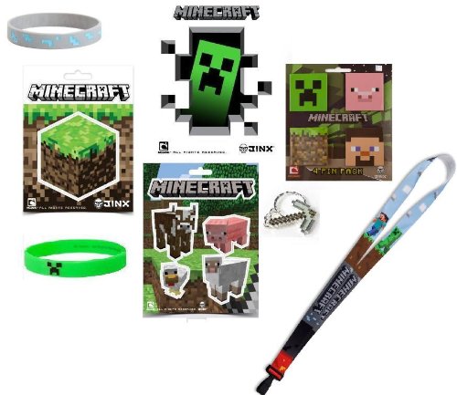 Minecraft Ultimate Gift Bundle/ includes Stickers, Bracelets, Keychain, Lanyard, & Pin Pack Set