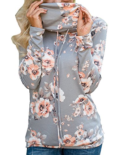 Lavi Beauty Women's Floral Print Long Sleeve Cowl Neck Sweatshirt Pullover Tops