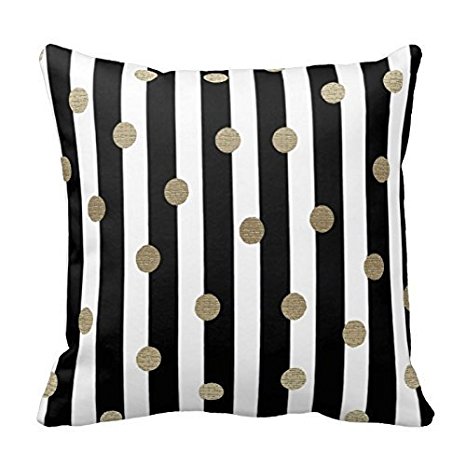 HLPPC Black, White and Dot and Stripe Throw Pillow Cover For Living Room, Sofa, Etc 18 x 18 Inches