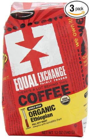 Equal Exchange Organic Coffee, Ethiopian, Whole Bean, 12-Ounce Bags (Pack of 3)
