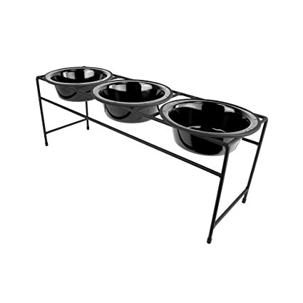 Platinum Pets Triple Diner Feeder with Stainless Steel Dog Bowls, 3.5 cup/28 oz, Midnight Black