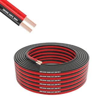 18 Gauge 2 conductor flexible parallel Electrical wire 25ft Red Black low voltage PVC Cord 18/2 AWG Stranded oxygen free copper cable for Automotive Solar panel Led strip lighting Marine Battery.