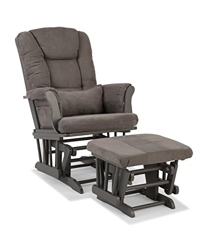 Stork Craft Tuscany Custom Glider and Ottoman with Free Lumbar Pillow, Gray