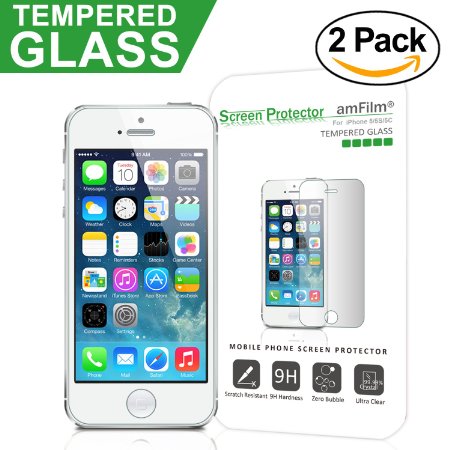 iPhone 5S Screen Protector Glass amFilm 033mm 25D Round Edge Tempered Glass Screen Protector for Apple iPhone 5 5S 5C 2-Pack Lifetime Warranty