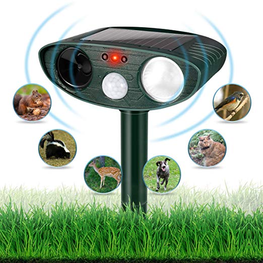 PET CAREE Dog Repellent Ultrasonic, Outdoor Solar Powered and Weatherproof Ultrasonic Pest Repeller with PIR Sensor