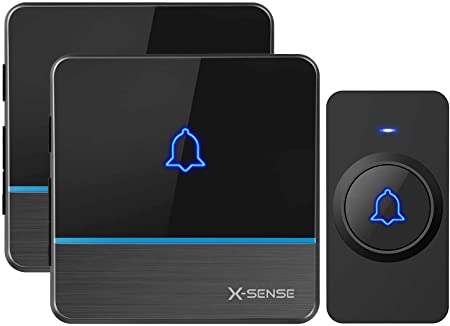 Wireless Door Bell, X-Sense Waterproof Doorbell Kit Operating at Over 2,000 Feet/600m Wireless Range with 2 Receivers, 56 Melodies & 5 Volume Levels, CD Quality Sound and LED Flash, Black