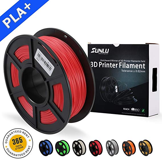 SUNLU 3D Printer Filament PLA Plus, 1.75mm PLA Filament, 3D Printing Filament Low Odor, Dimensional Accuracy  /- 0.02 mm, 2.2 LBS (1KG) Spool 3D Filament for 3D Printers & 3D Pens, Light Red PLA