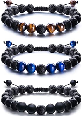 Adjustable Lava Rock Stone Essential Oil Diffuser Bracelet Braided Rope Stone Yoga Beads Bracelets for Men Women