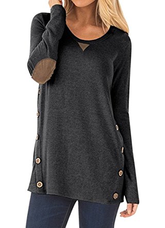 Fadalo Womens Long Sleeve Casual Elbow Patched Sweatshirt Loose T Shirt Blouses Tops