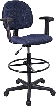 Flash Furniture Navy Blue Patterned Fabric Drafting Chair with Adjustable Arms (Cylinders: 22.5''-27''H or 26''-30.5''H)