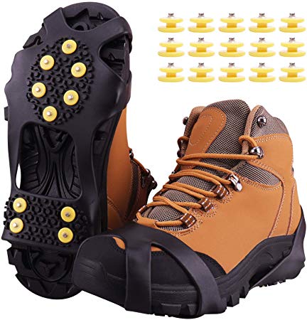 Ice Snow Grips,Anti Slip Winter Ice Grippers Snow Traction Cleats Crampons Spikers Ice Traction Slip on Boots Shoes Cover Fit for Hiking Fishing Climbing With 15-Pack Spare Snow Spikes