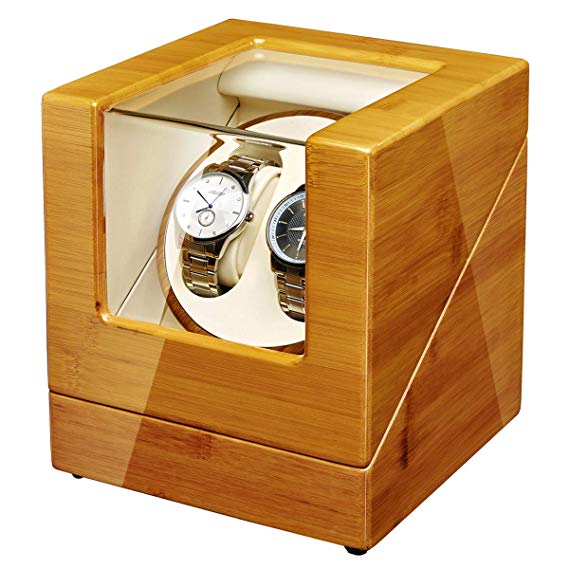 JQUEEN Watch Winder Box for Automatic Watches with Quiet Japanese Mabuchi Motor, Bamboo Wood Watch Box