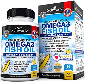 Omega 3 Fish Oil 3000mg. Highest Concentration Available. EPA 1200mg   DHA 900mg Fatty Acids. Best Non-GMO Triple Strength Burpless Pills. Joint Support, Immune and Heart Health, Brain, Eyes & Skin
