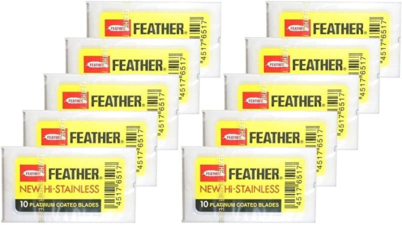 100 Feather Hi-Stainless Double Edge Razor Blades,Black