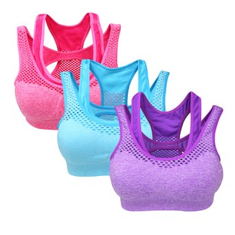 Yolev Sports Bra Double Layer Seamless Workout and Gym Racerback Yoga Bra Pack of 3