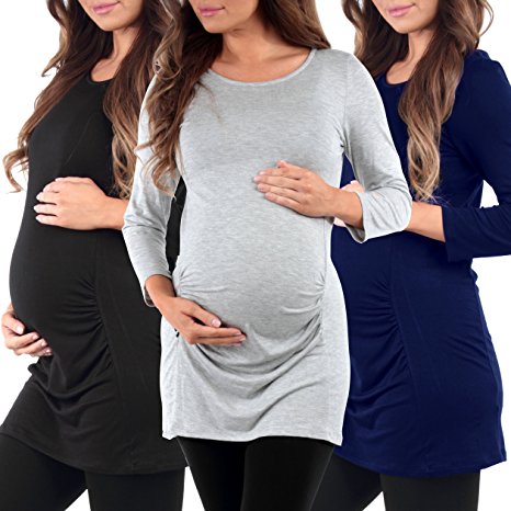 3 Pack Women's Side Ruched Maternity Tunic by Mother Bee and Rags & Couture - Made in USA