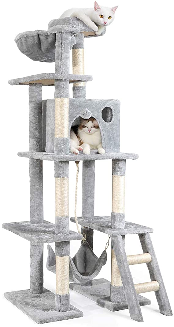 rabbitgoo Cat Tree Cat Tower 61" Multi-Level Kitten House Condo with Scratching Posts & Hammock, Large Cat Stand Furniture Climbing Play House Center with Plush Perch for Indoor Activity Relaxing