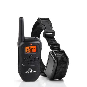 ObeDog 330 Yards Stride Series Rechargeable & Weatherproof Dog Training Collar with Amber LCD Remote - Vibration / Static Shock / Tone Training Stimulations for All Dogs