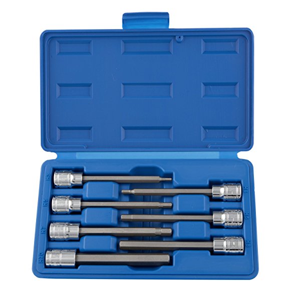 Neiko 10076A 3/8-Inch Extra Long Metric Hex Bit Socket Set | 7-Piece Set