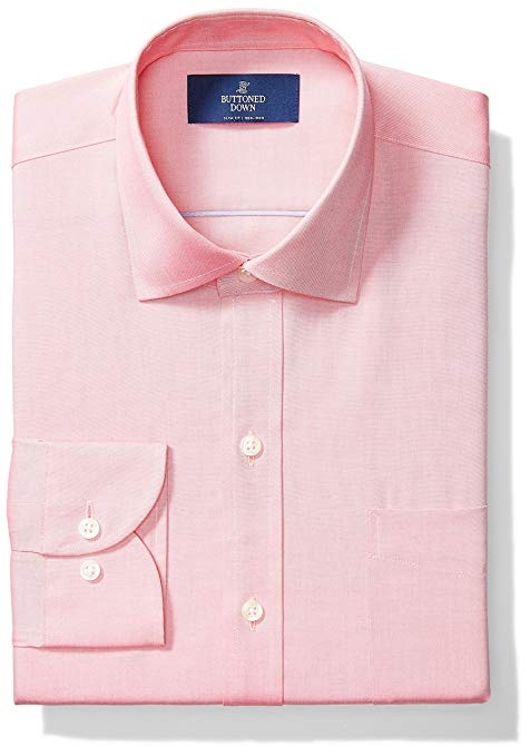 Amazon Brand - BUTTONED DOWN Men's Slim Fit Spread-Collar Solid Pinpoint Dress Shirt, Supima Cotton Non-Iron