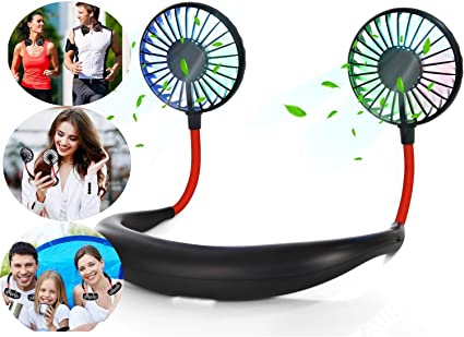 Neck Fan Portable Neckband Fan USB Charging Hand Free，Personal Mini Sport Fan Rechargeable with 3 Speeds Adjustable and LED Light for Sports Travel Outdoor Office Reading