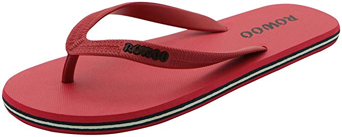 ROWOO Men's Beach Flat Rubber Sandals Flip Flops (US7/40EU, Red)