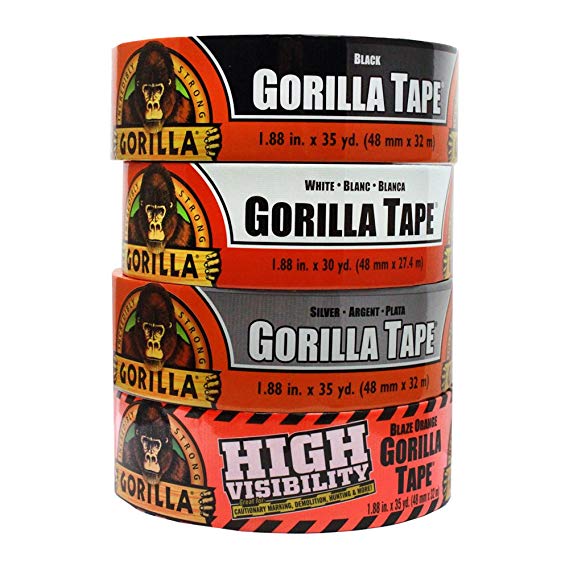 Gorilla Tape Large Roll Tough Pack including Black, White, Silver and Blaze Orange Duct Tape