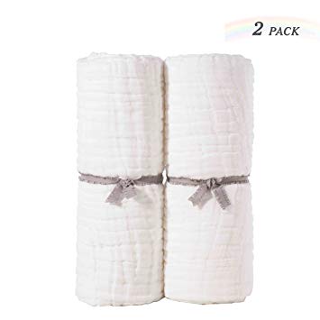Sense Gnosis Baby Bath Towels Set Natural Muslin Cotton White Soft Hypoallergenic Breathable Absorbent Quick Dry Towels for Babies and Adults 45 x 45 inch Set of 2