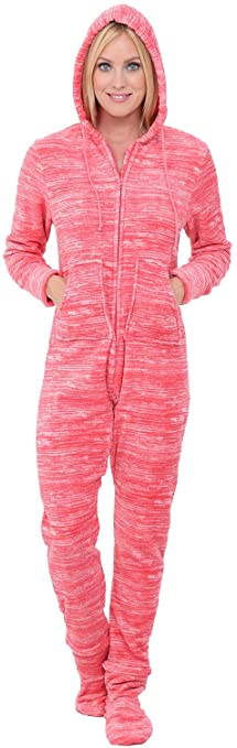 Alexander Del Rossa Women's Warm Fleece One Piece Footed Pajamas, Adult Onesie with Hood for Winter