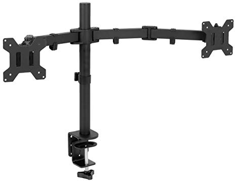 VIVO Full Motion Dual Monitor Desk Mount Clamp VESA Stand with Double Center Arm Joint | Fits 13" to 32" Screens (STAND-V102D)