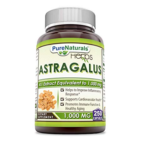 Pure Naturals Astragalus 1000 mg 250 Capsules (Non-GMO)- Supports Cardiovascular Health, Healthy Aging, Immune Function, Helps to Improve Inflammatory Response*