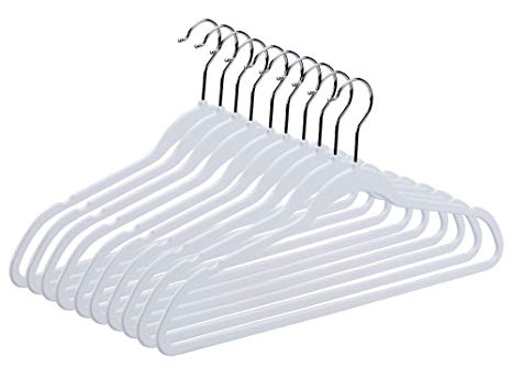 10 Quality Plastic Non Velvet Non-Flocked Thin Compact Slim Hangers Swivel Hook White (10)