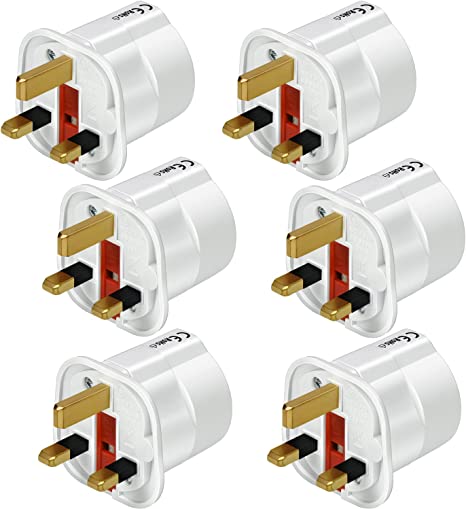 VGUARD European to UK Adapter- 6 pack Plug Adaptor EU to UK Plug Adapter 2 Pin Plug Adaptor to 3 Pin for Travel Converter from France, Italy, Spain, Germany to UK- White