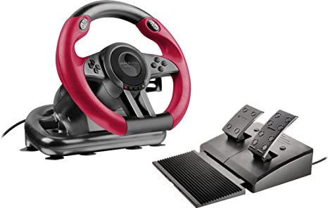 Speedlink TRAILBLAZER Racing Wheel for PlayStation® 3, PS4 and PC - ergonomic comfort, vibration effects, gear shifter and rapid-access shifter paddles, highly responsive pedal unit - Black