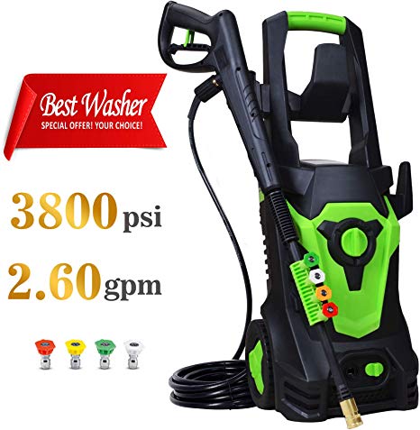 Eletron 3800PSI High Power Washer with 4 Spray Tips,Electric Pressure Cleaner with Copper Garden Hose Connector, Car Washing Machine with 35Ft Power Cable